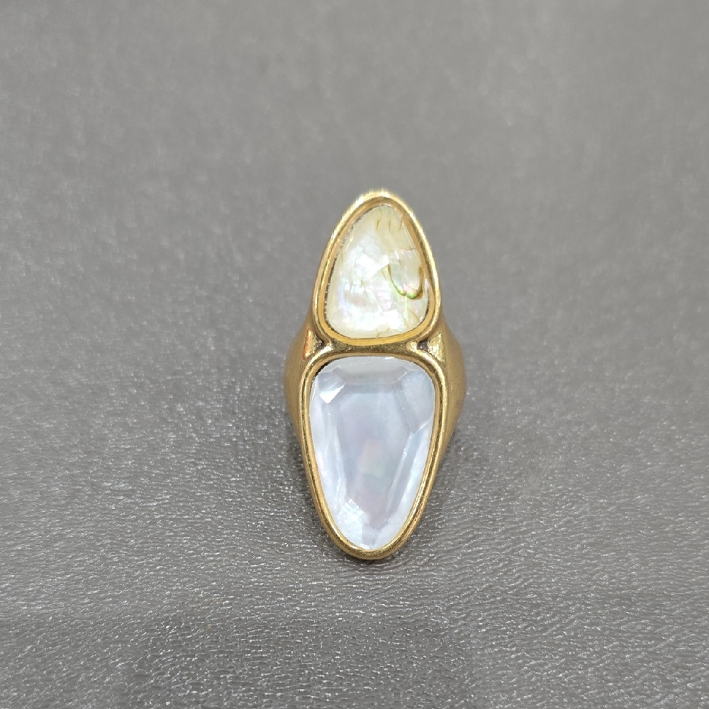 Kendra Scott Gold Double Stone Teardrop Ring Opalescent  Mother-of-Pearl Inlay